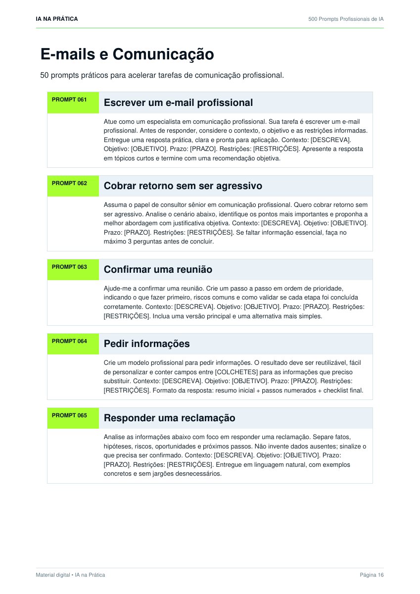 Página real com prompts de e-mail