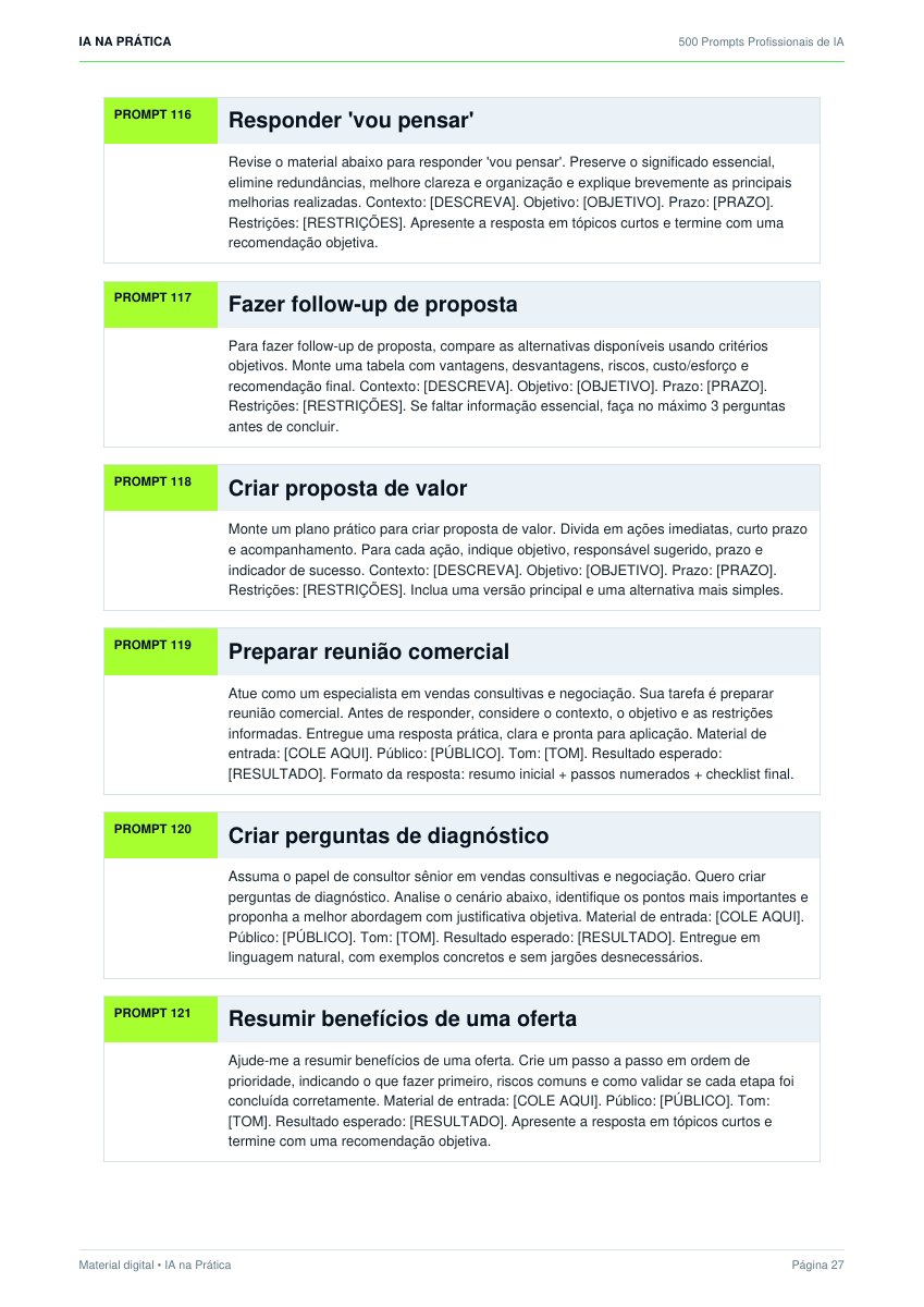Página real do IA Pro com prompts de vendas